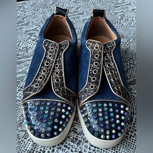 Christian Louboutin luxury spike blue suede sneaker shoe, men’s size 42 / 9